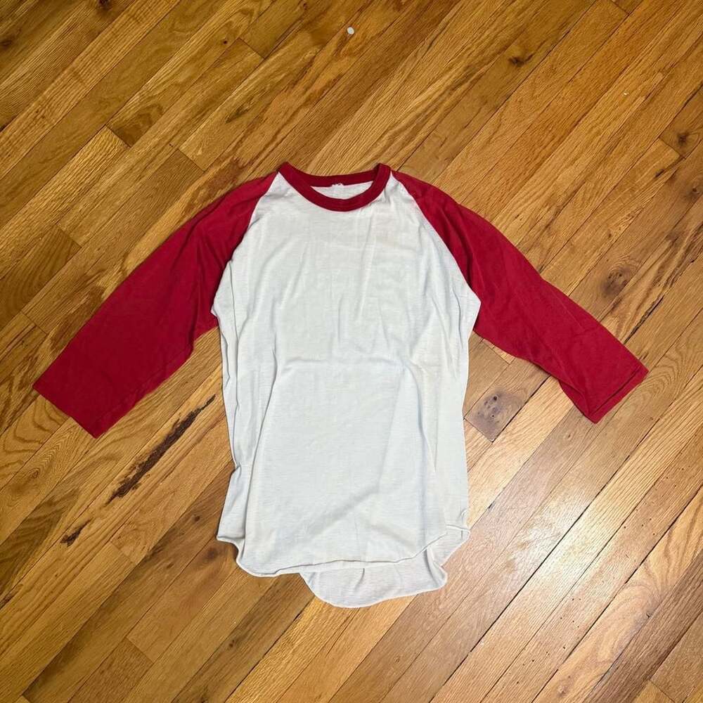 Vintage The Knits Raglan Baseball Tee White Red Size L
